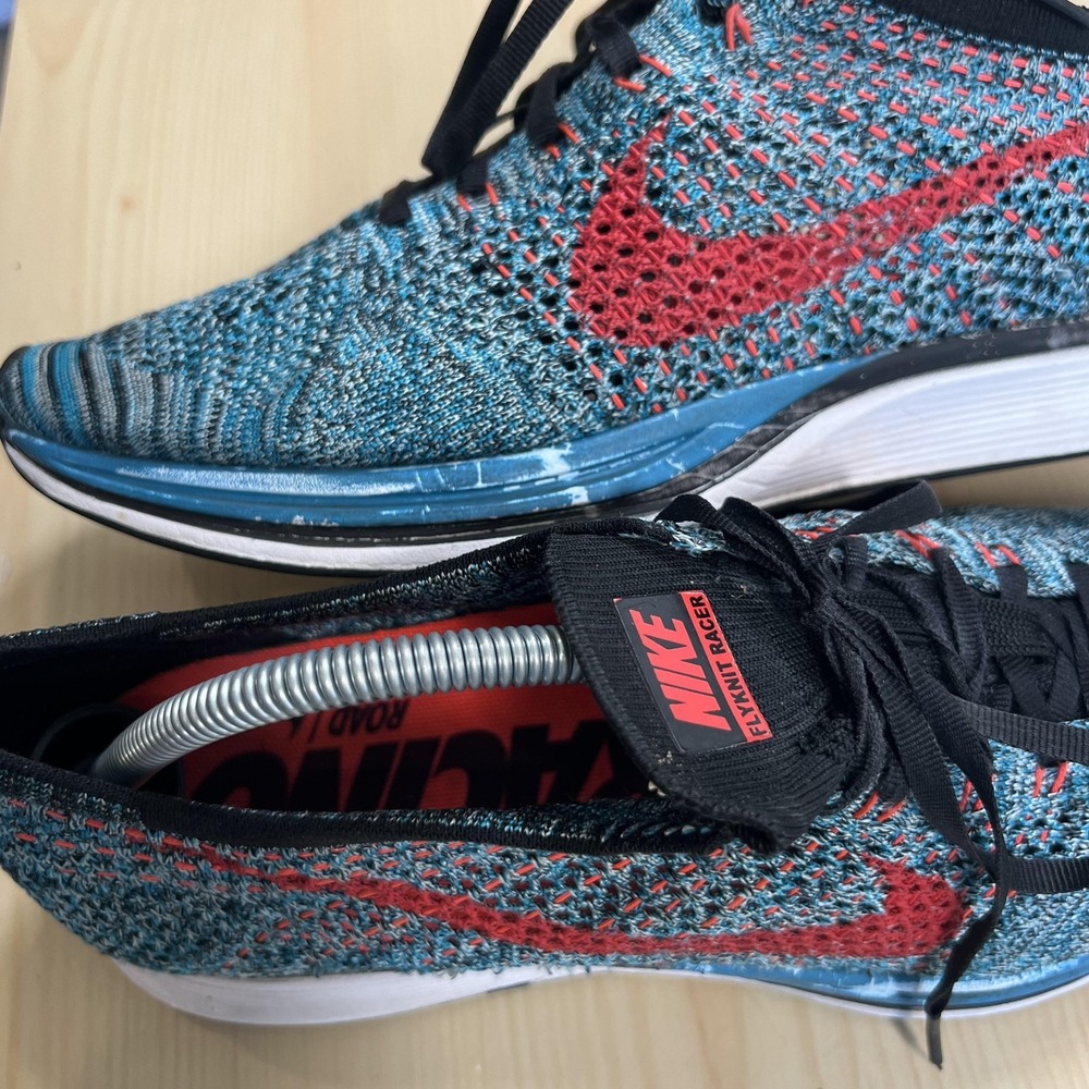 Nike Flyknit Racer Shoes Mens Size 11 Blue Red Knit Running Sneakers 526628-404 - Picture 5 of 8